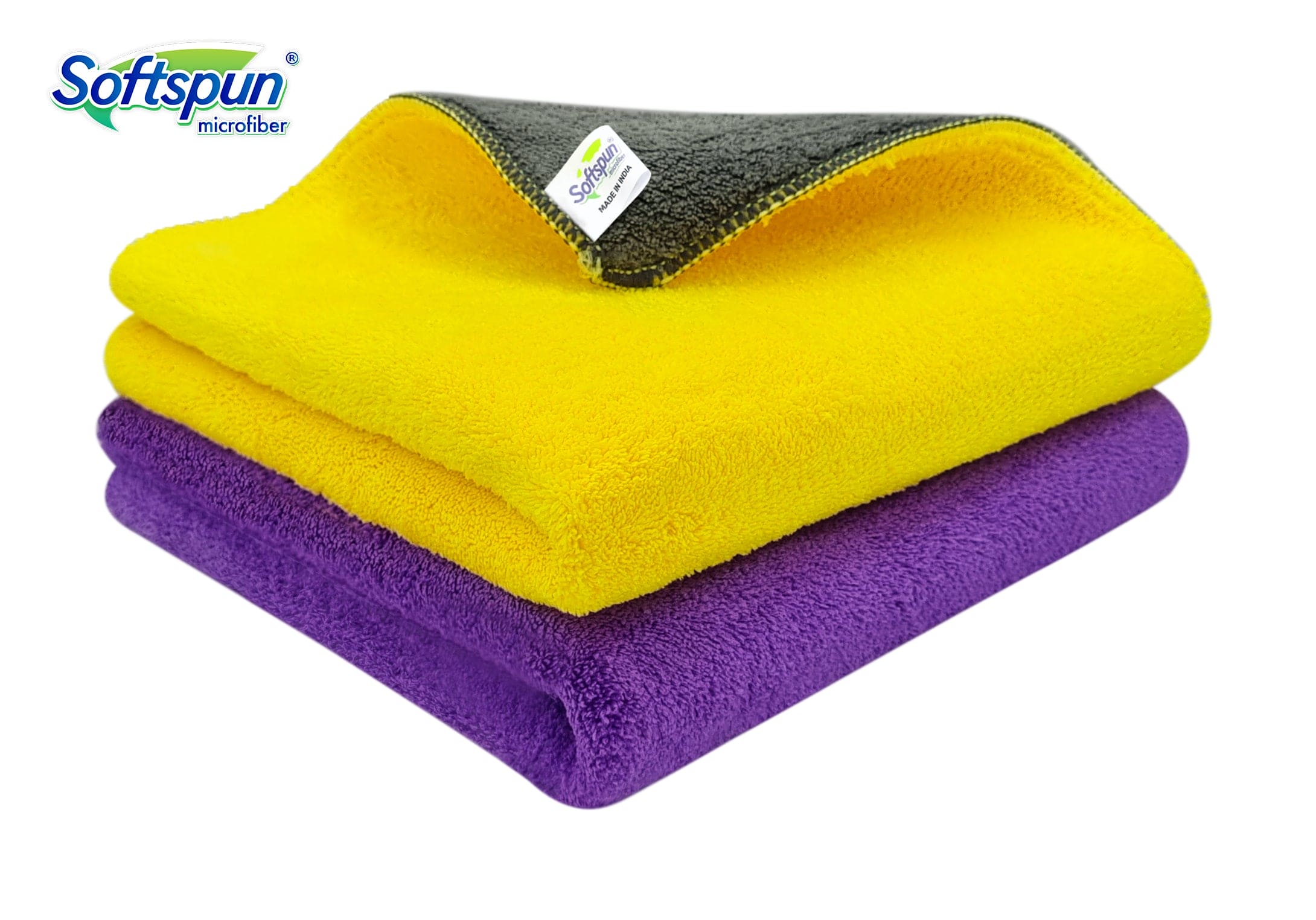SOFTSPUN 900 GSM, Microfiber Double Layered Cloth Towel Set,  Extra Thick Microfiber Cleaning Cloths Perfect for Bike, Auto, Cars Both Interior and Exterior