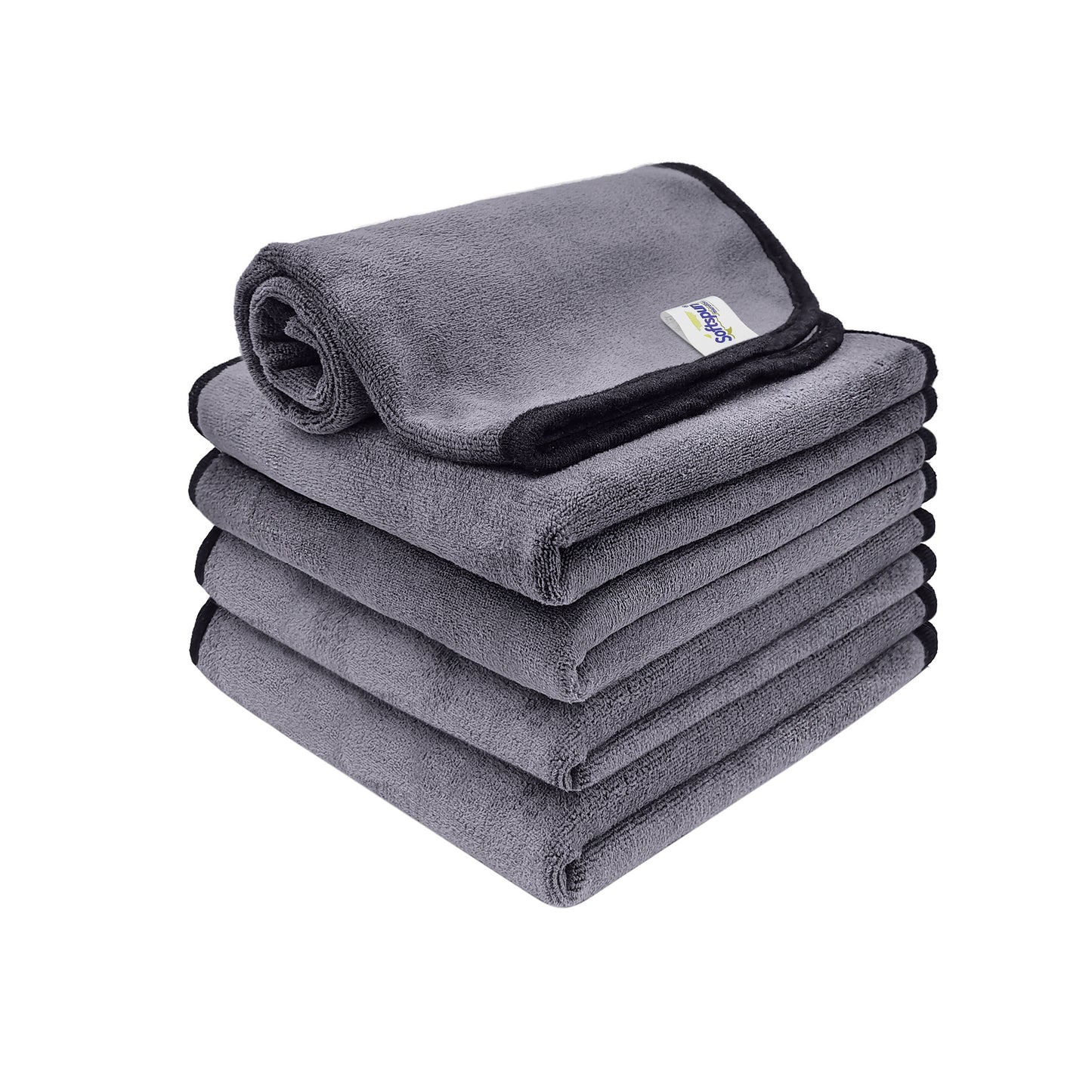 SOFTSPUN Microfiber Super Absorbent Cloth 500 GSM 40X40 cms Pack of 5 Grey! Silk Banded Edge Towel Set Extra Thick Microfiber Cleaning Cloths Perfect for Bike Auto Cars Both Interior and Exterior.