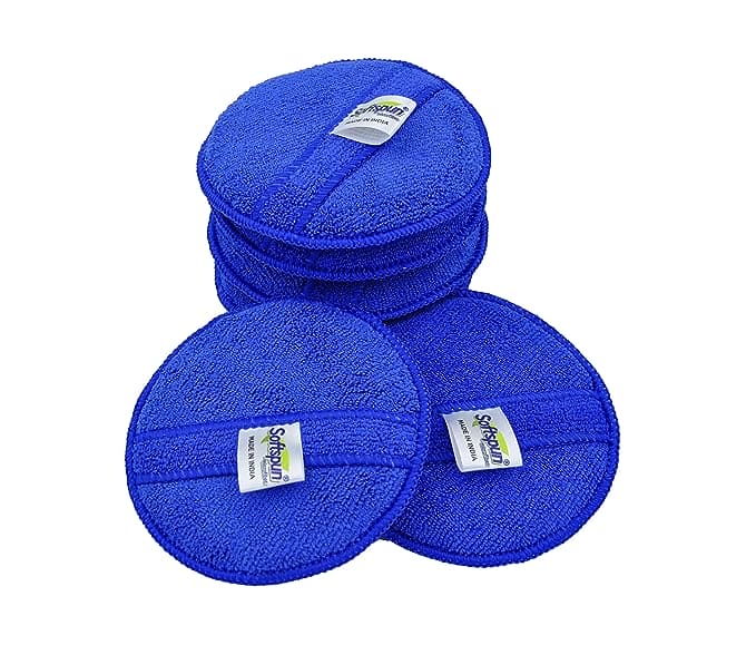 SOFTSPUN Microfiber Reusable Square Polishing Pad, 6 Pieces Set, Multipurpose. Ultra-Soft Applicator Pads with Finger Band Perfect Cleaning for car, Bike, Window, and More.