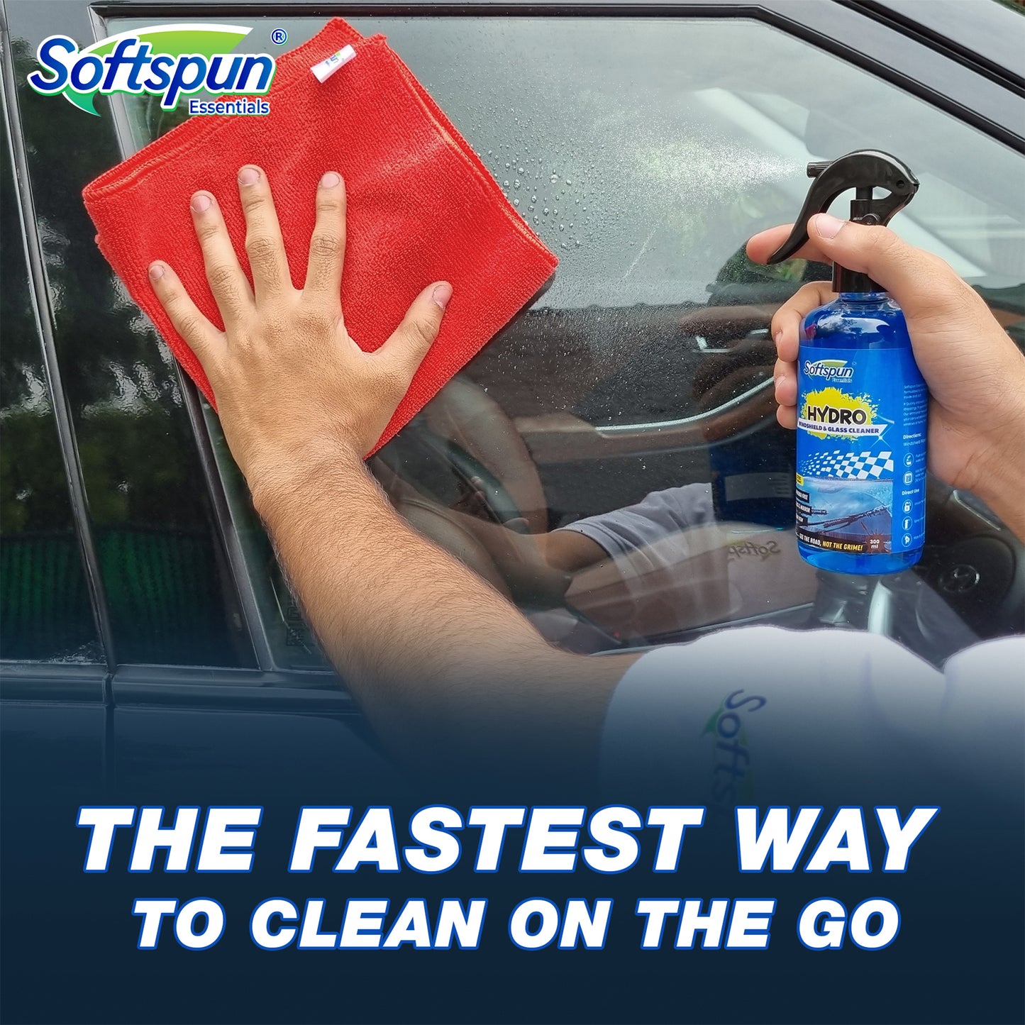 SOFTSPUN Essential Hydro Windshield & Glass Cleaner, 300ml, For Auto and Home, Streak-Free Shine on Windows, Windshields, Glass and Mirrors, Residue and Ammonia Free and Tint Safe. Improves Visibility
