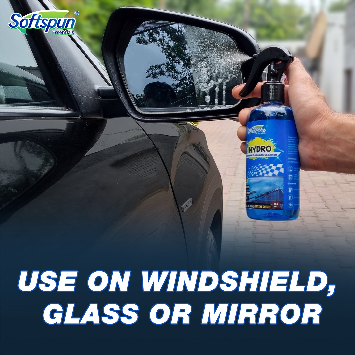 SOFTSPUN Essential Hydro Windshield & Glass Cleaner, 300ml, For Auto and Home, Streak-Free Shine on Windows, Windshields, Glass and Mirrors, Residue and Ammonia Free and Tint Safe. Improves Visibility