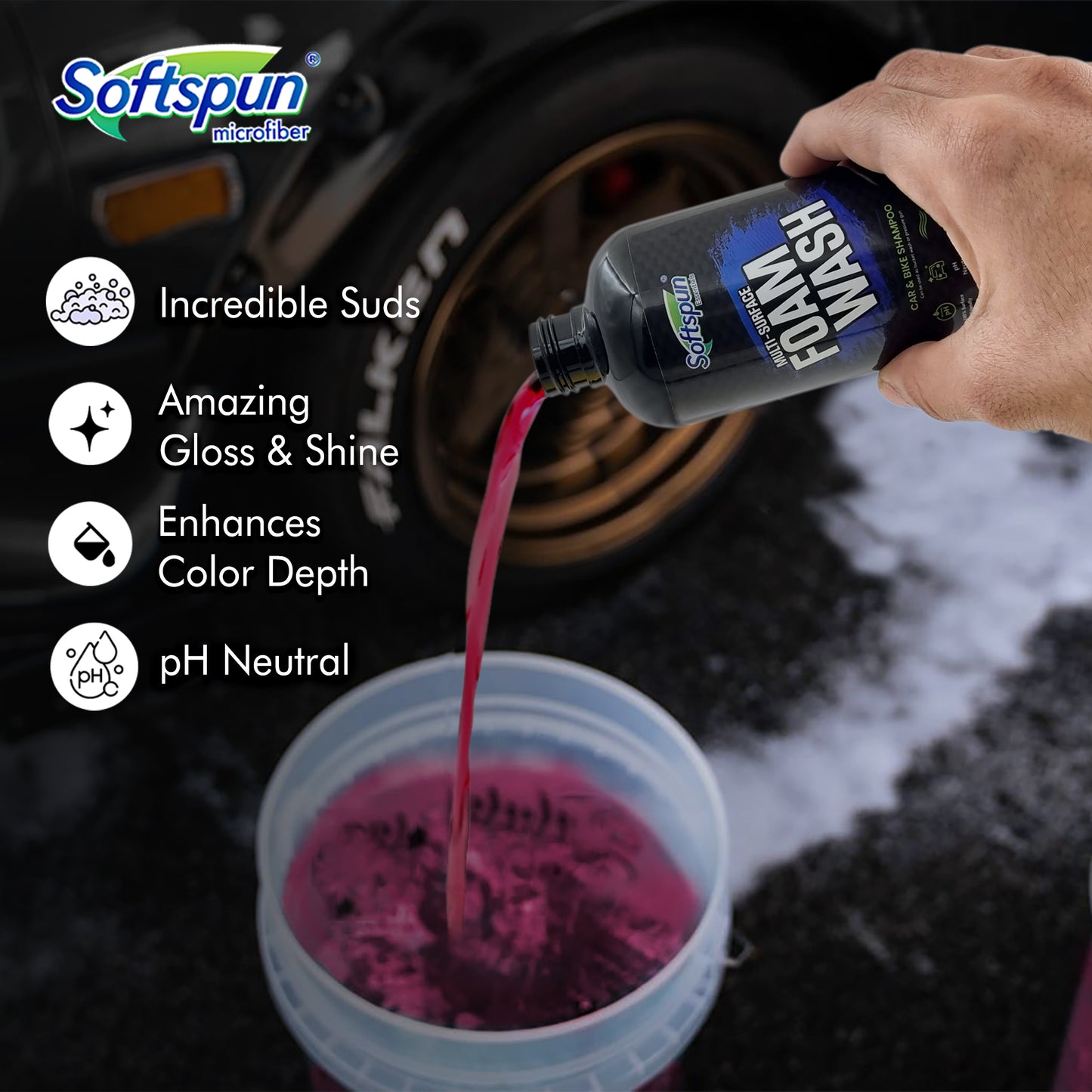 SOFTSPUN Essentials 300mL Car & Bike Premium Liquid Shampoo | Extra Suds, Removes Tough Dirt & Grime| pH Neutral | Works with Bucket & Foam Cannon