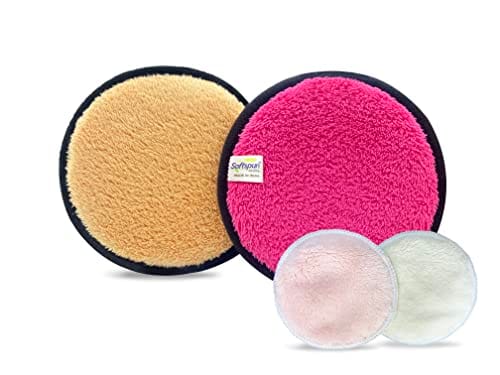 SOFTSPUN Microfiber Reusable Makeup Remover Cleansing Pads for Face, Eyes, Lipstick, 4pcs, 280 GSM, 12x12cms, Multi-color, Safe for all Skin Types.