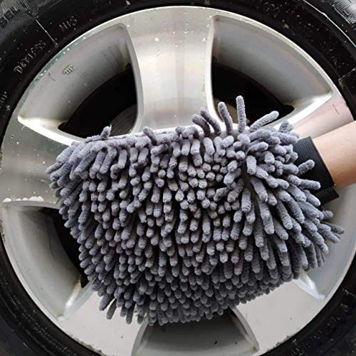 SOFTSPUN Microfiber Chenille & SingleSide Gloves 1700GSM & 2Round & 2 Square Polishing Pads with Towel 340GSM 3Piece! Pack of 8Combo Grey Multipurpose Super-Absorbent and Perfect Car wash Cleaning kit