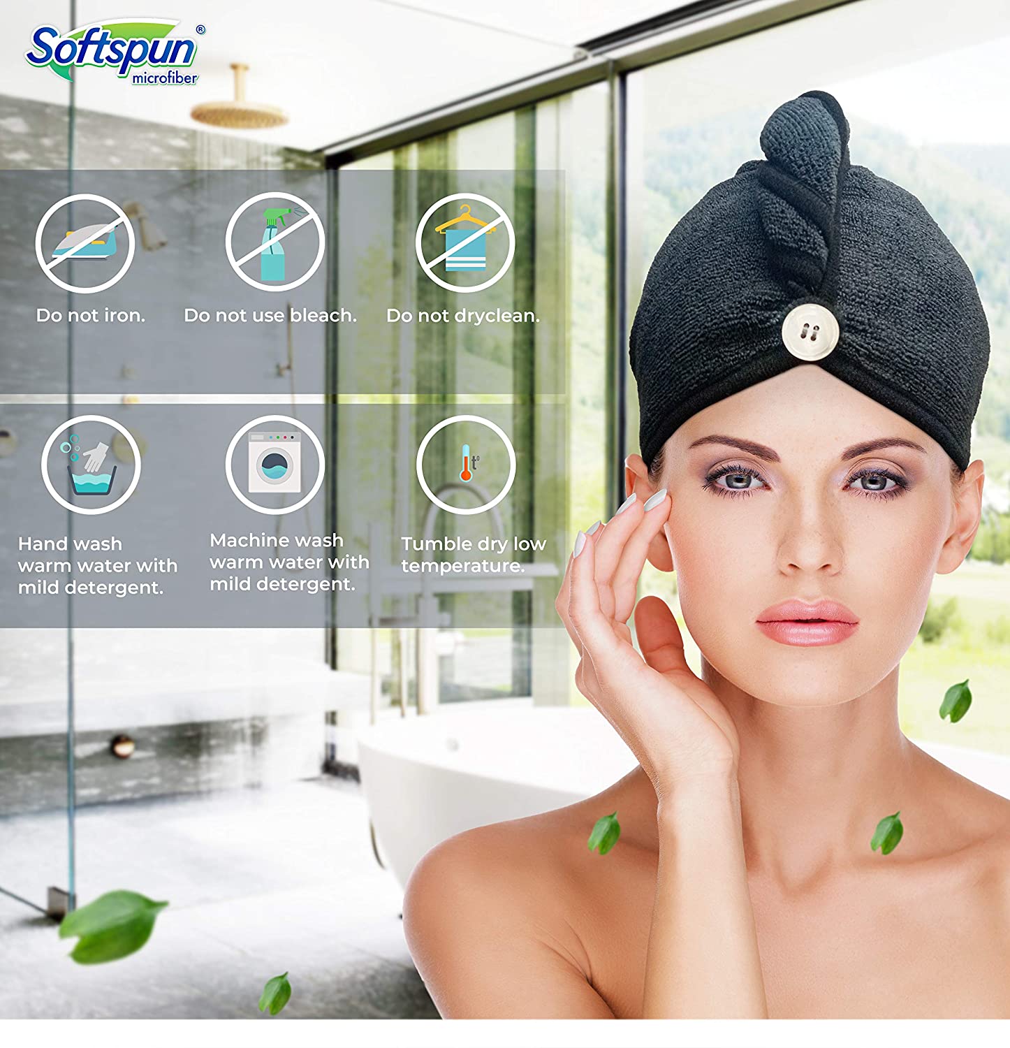 SOFTSPUN Microfiber Hair Cap Silk Banded Edge 2, Pcs -70X25cm, Super Absorbent Quick Dry Hair Turban for Drying All kinds of Hair - Straight or Curly short or Long Thin or Thick Hair.