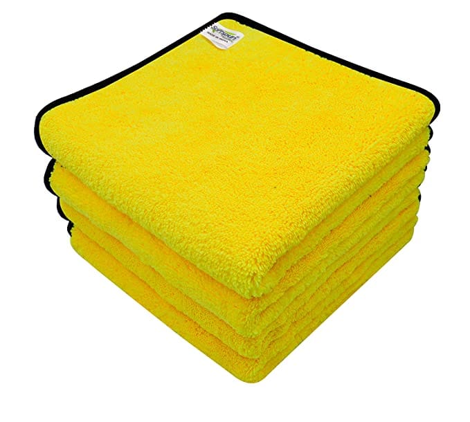 SOFTSPUN Microfiber High, Loop Silk Banded Edges,Car Cleaning Cloths, 40x40cms 4pcs Towel Set 380 GSM Highly Absorbent, Multi-Purpose Cleaning Cloth