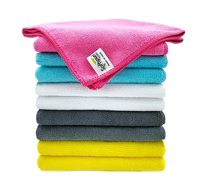SOFTSPUN Microfiber Cleaning Cloths,220GSM Multi-Color. Highly Absorbent, Lint and Streak Free, Multi - Purpose Wash Cloth for Kitchen, Car, Window, Stainless Steel, Silverware.