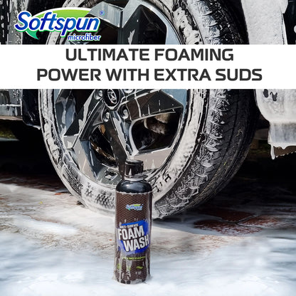 SOFTSPUN Microfiber 1200gsm 1pcs Grey 40x40cm + 500mL Car & Bike Premium Liquid Shampoo Combo | Extra Suds, Removes Tough Dirt & Grime | pH Neutral | Works with Bucket & Foam Cannon