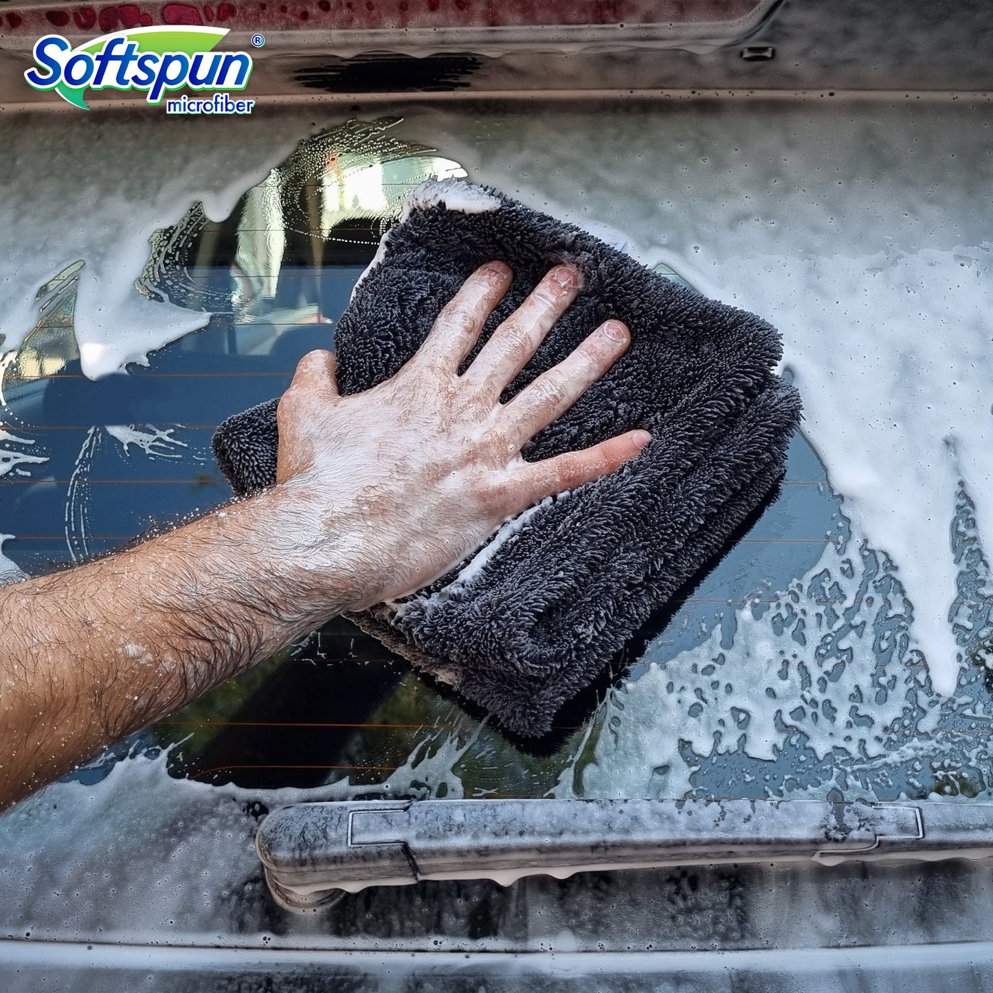 SOFTSPUN Microfiber 1200gsm 1pcs Grey 40x40cm + 500mL Car & Bike Premium Liquid Shampoo Combo | Extra Suds, Removes Tough Dirt & Grime | pH Neutral | Works with Bucket & Foam Cannon