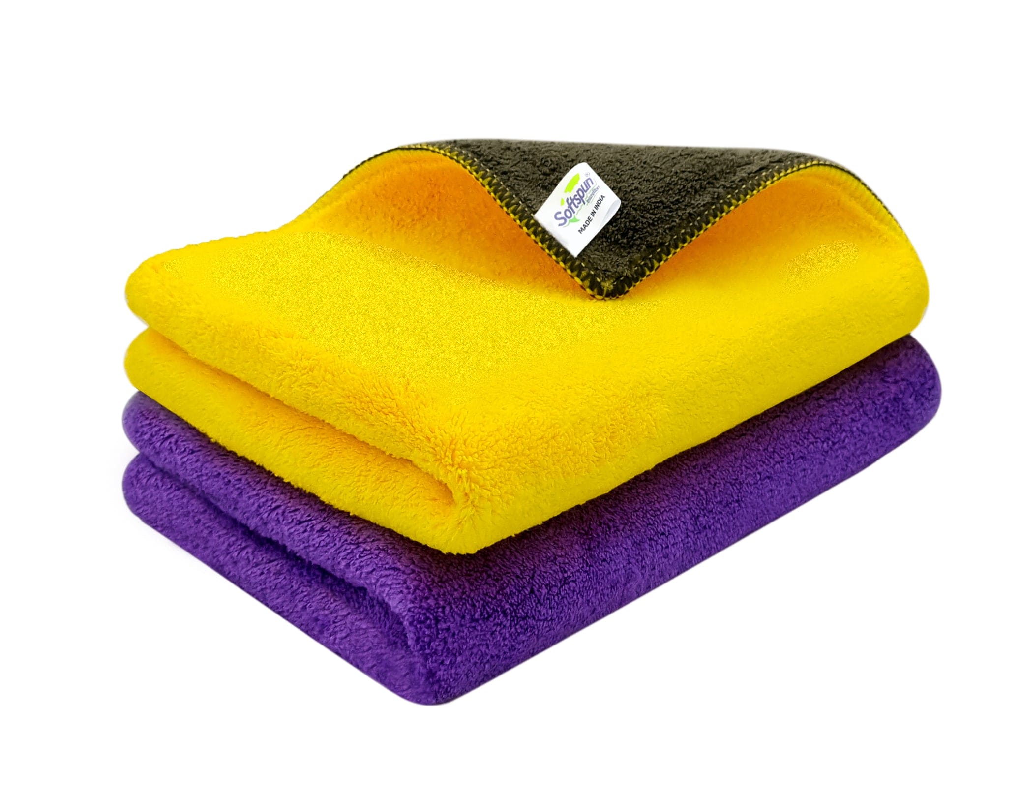 SOFTSPUN 900 GSM, Microfiber Double Layered Cloth Towel Set,  Extra Thick Microfiber Cleaning Cloths Perfect for Bike, Auto, Cars Both Interior and Exterior