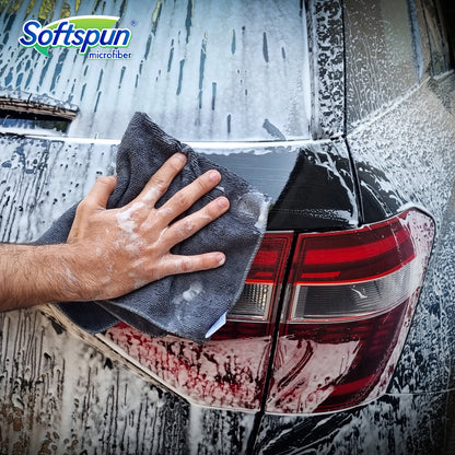 SOFTSPUN Microfiber 40X40cm 340gsm Grey & Polish Pad 600gsm 1Pcs+300mL Car & Bike Premium Liquid Shampoo Combo | Extra Suds, Removes Tough Dirt & Grime | pH Neutral | Works with Bucket, Foam & Cannon