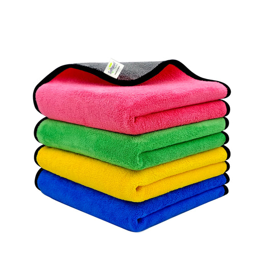 SOFTSPUN Microfiber Cloth for Car Coral 400 GSM 40X40cms 4 Pcs Multicolour! Extra Thick Microfiber Cleaning Cloths Perfect for Bike, Auto, Cars Both Interior and Exterior.