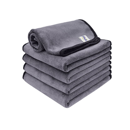 SOFTSPUN Microfiber Super Absorbent Cloth 500 GSM 40X40 cms Pack of 5 Grey! Silk Banded Edge Towel Set Extra Thick Microfiber Cleaning Cloths Perfect for Bike Auto Cars Both Interior and Exterior.