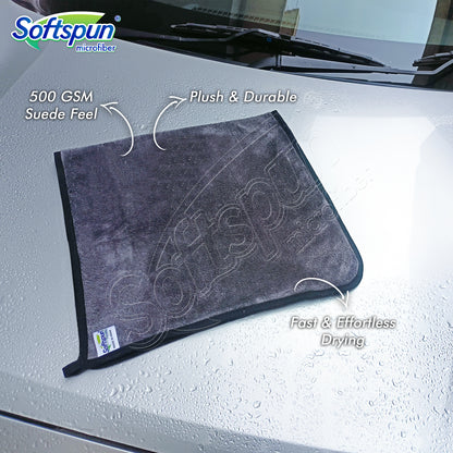 SOFTSPUN Microfiber Super Absorbent Cloth 500 GSM 40X40 cms Pack of 5 Grey! Silk Banded Edge Towel Set Extra Thick Microfiber Cleaning Cloths Perfect for Bike Auto Cars Both Interior and Exterior.