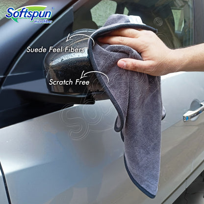 SOFTSPUN Microfiber Super Absorbent Cloth 500 GSM 40X40 cms Pack of 5 Grey! Silk Banded Edge Towel Set Extra Thick Microfiber Cleaning Cloths Perfect for Bike Auto Cars Both Interior and Exterior.