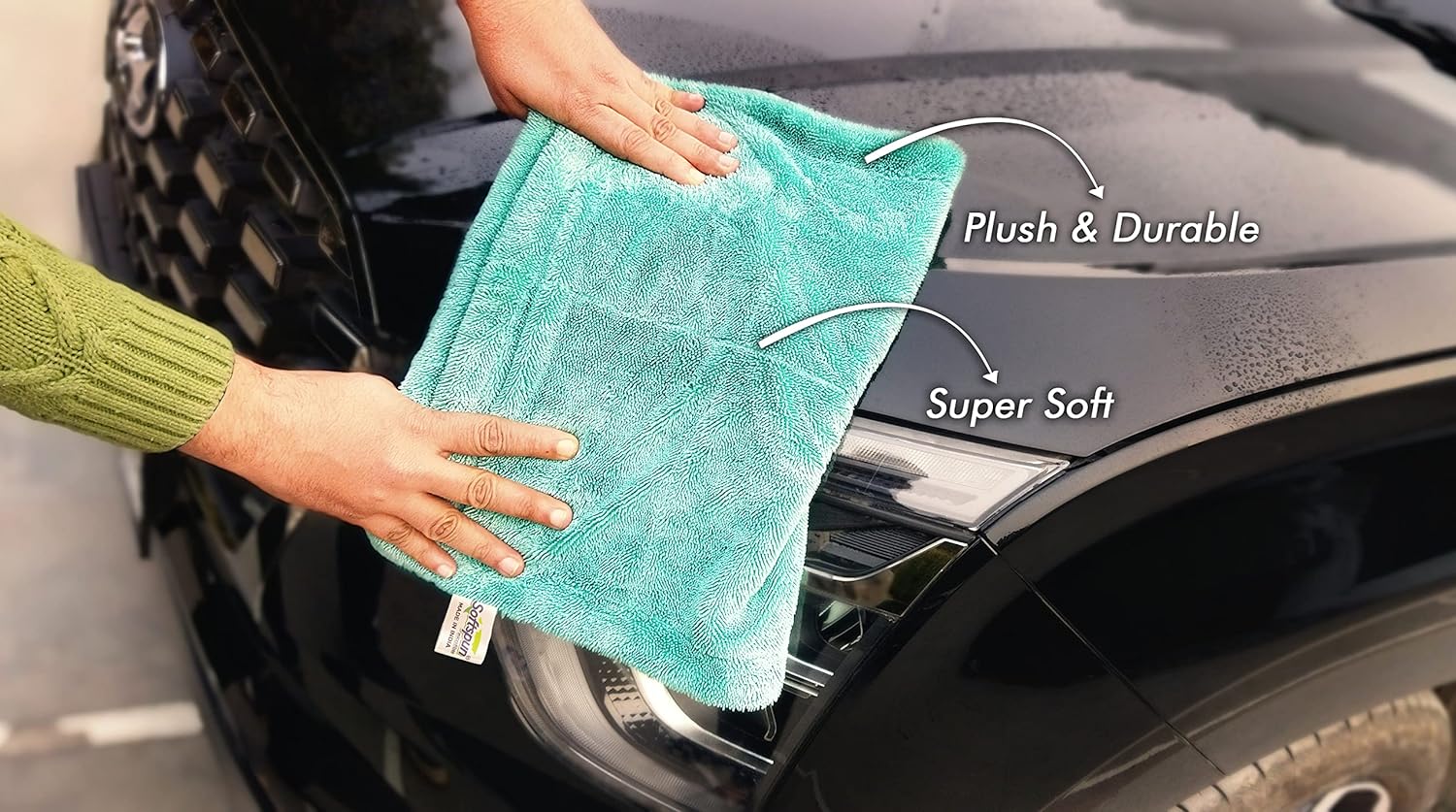 SOFTSPUN Microfiber Cloth for Car - 1200 GSM, 1Pcs, Twisted Loop Super Absorbent Towel - Plush Pile and Lint Free Cloth for Drying and Detailing.
