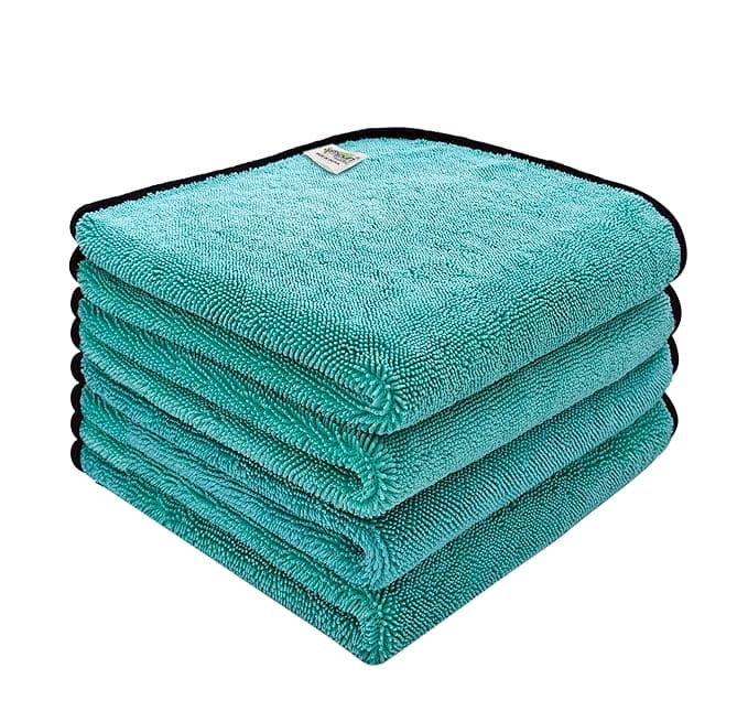 SOFTSPUN Microfiber Cloth for Car - 800 GSM, Aqua Blue Twisted Loop Super Absorbent Towel - Edgeless Design with Plush Pile and Lint Free Cloth for Drying and Detailing.