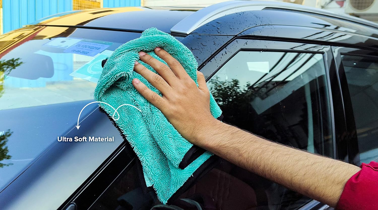 SOFTSPUN Microfiber Cloth for Car - 800 GSM, Aqua Blue Twisted Loop Super Absorbent Towel - Edgeless Design with Plush Pile and Lint Free Cloth for Drying and Detailing.