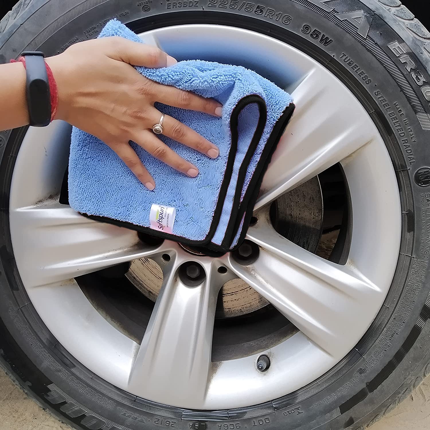 SOFTSPUN Microfiber High, Loop Silk Banded Edges,Car Cleaning Cloths, 40x40cms 4pcs Towel Set 380 GSM Highly Absorbent, Multi-Purpose Cleaning Cloth
