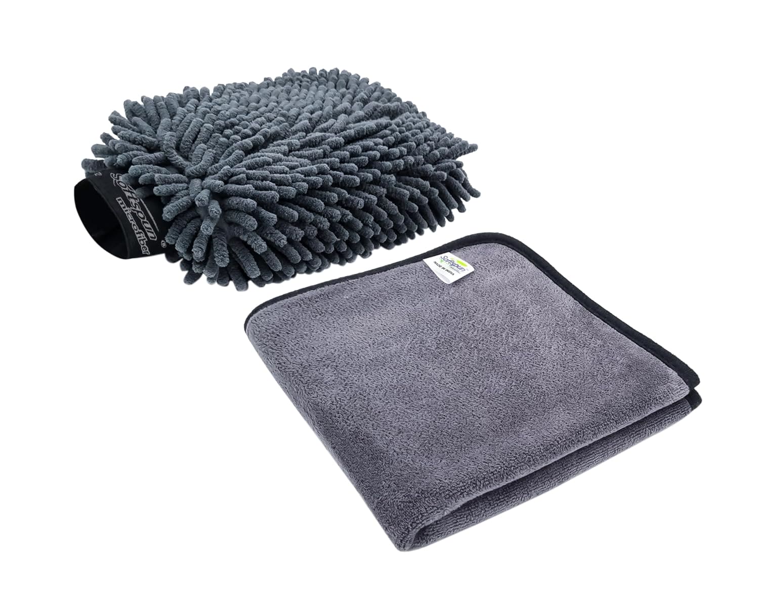 SOFTSPUN Microfiber Double-Side Gloves 1700 GSM with Towel 500 GSM Grey! Highly Absorbent Lint and Streak Free Multi -Purpose Wash Cloth for Kitchen Window Stainless Steel Silverware.