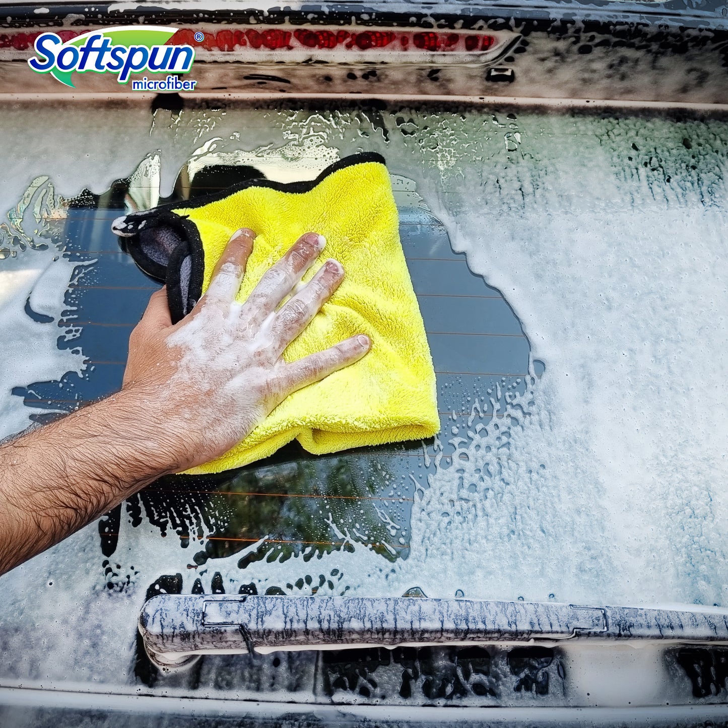 SOFTSPUN Microfiber 900gsm 2pcs 40x40cm Yellow+Grey + 500mL Car & Bike Premium Liquid Shampoo Combo | Extra Suds, Removes Tough Dirt & Grime | pH Neutral | Works with Bucket & Foam Cannon