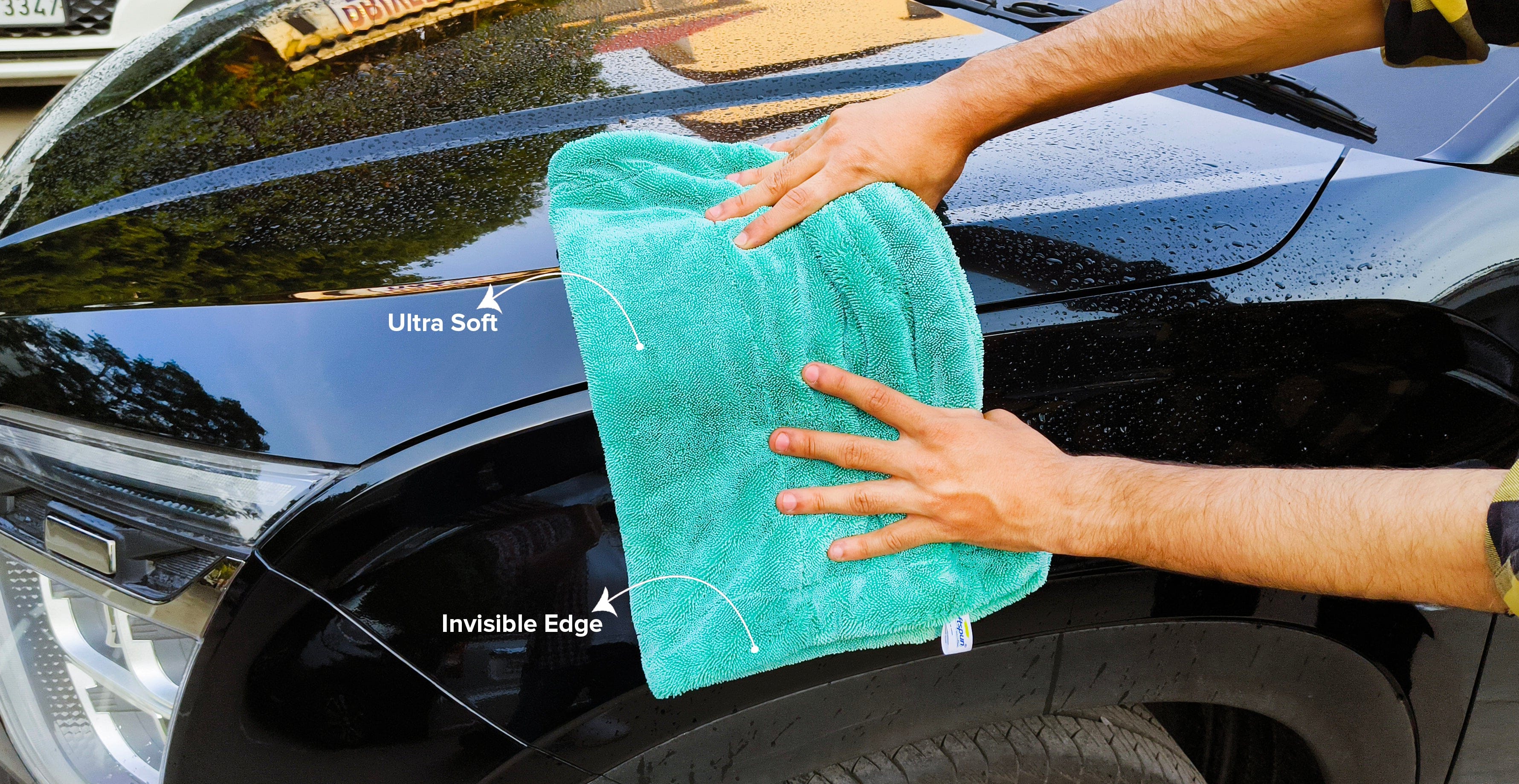SOFTSPUN Microfiber Cloth for Car - 1600 GSM, Twisted Loop Super Absorbent Towel - Edgeless Design with Plush Pile and Lint Free Cloth for Drying and Detailing.