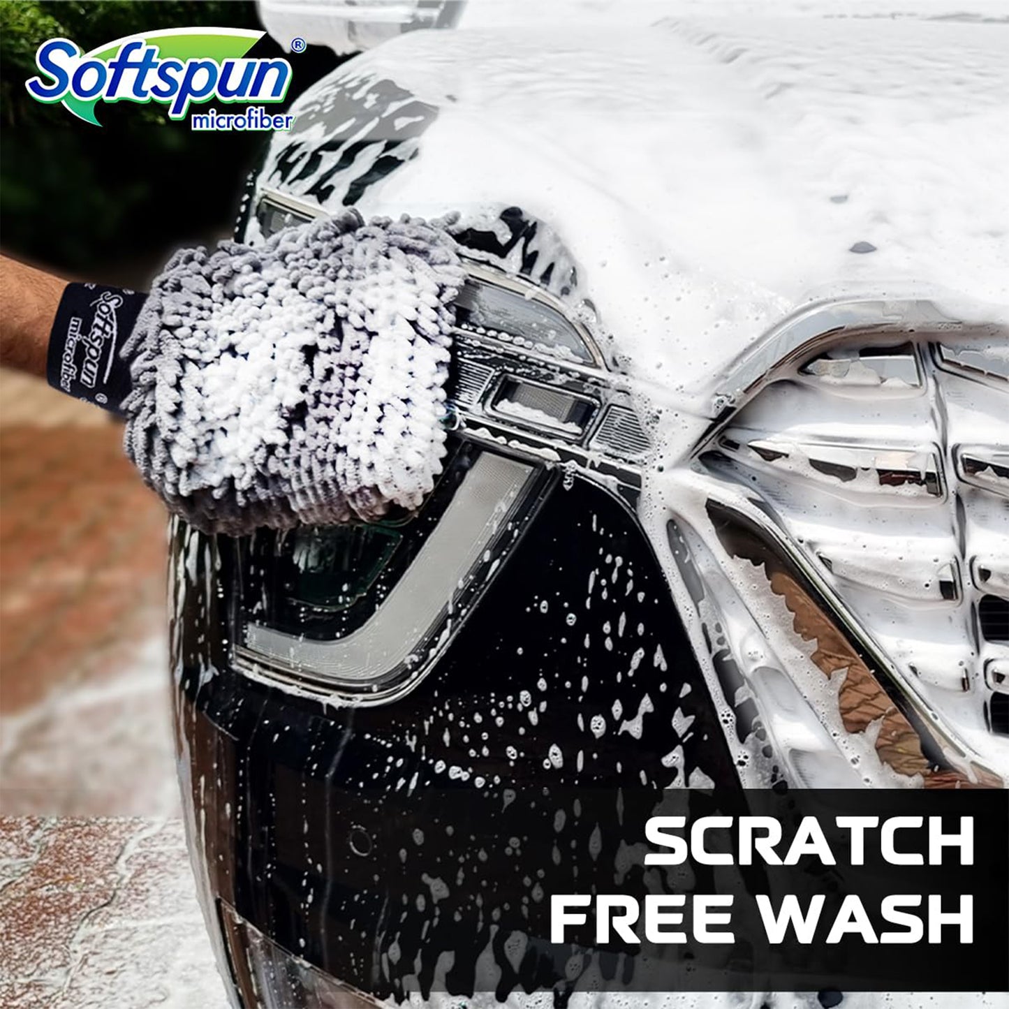 SOFTSPUN Microfiber 1pcs Grey 340gsm 40x40cm & 1700gsm 1 Glovs + 500mL Car & Bike Premium Liquid Shampoo Combo | Extra Suds, Removes Tough Dirt & Grime | pH Neutral | Works with Bucket & Foam Cannon