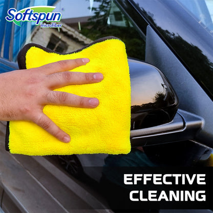 SOFTSPUN Microfiber 600gsm 2pcs Yellow+Grey 40x40cm + 1L Car & Bike Premium Liquid Shampoo Combo | Extra Suds, Removes Tough Dirt & Grime | pH Neutral | Works with Bucket & Foam Cannon