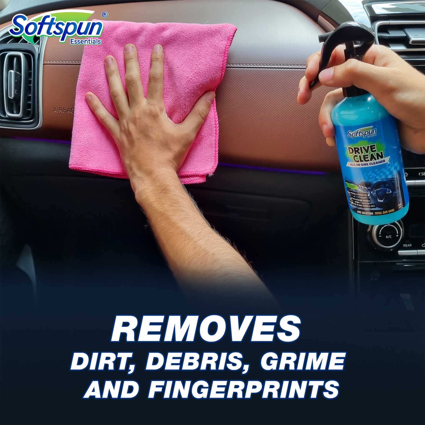 SOFTSPUN Essentials All In One Cleaner, Multipurpose Polish & Shine Spray – 300ml, For Car & Bike, Plastic, chrome & Dashboard, Odor Remover, Long lasting Shine & Protection, Easy-to-Use All Surface