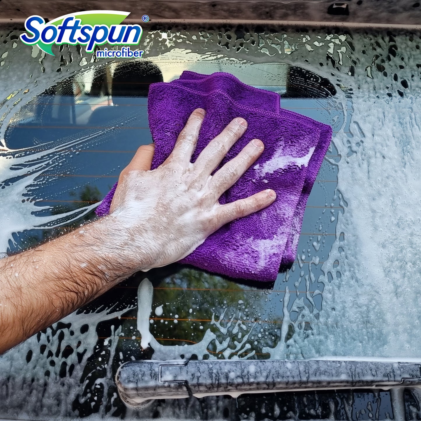 SOFTSPUN Microfiber 340gsm 5pcs 40x40cm Multicolor + 500mL Car & Bike Premium Liquid Shampoo Combo | Extra Suds, Removes Tough Dirt & Grime | pH Neutral | Works with Bucket & Foam Cannon
