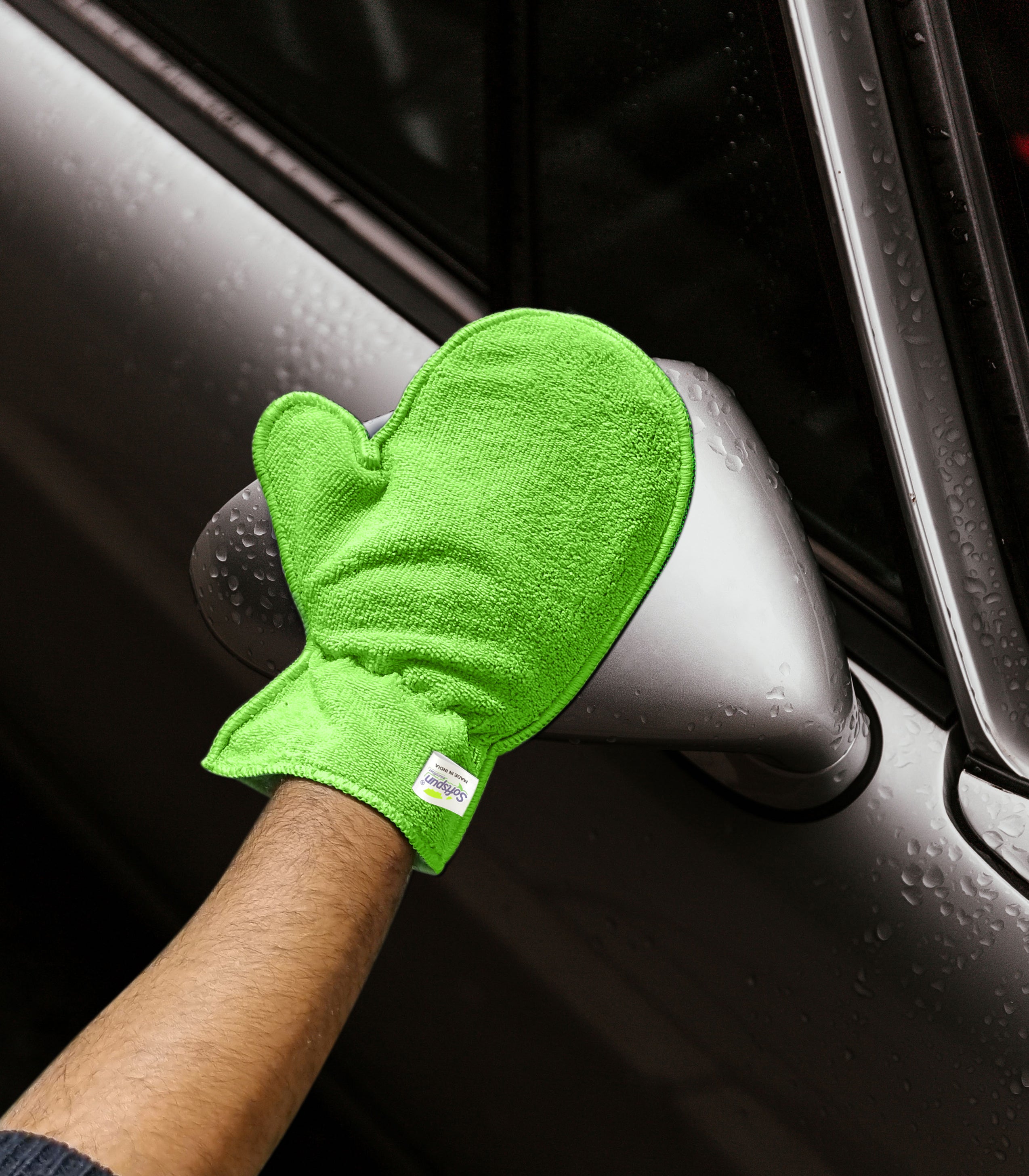 SOFTSPUN Microfiber Glove Mitt 1 Piece Set, 340 GSM. Multipurpose Thick Lint & Streak-Free Microfiber Mitt for Car, Bike, Glasses, Cleaning, Polishing, Washing & Detailing.