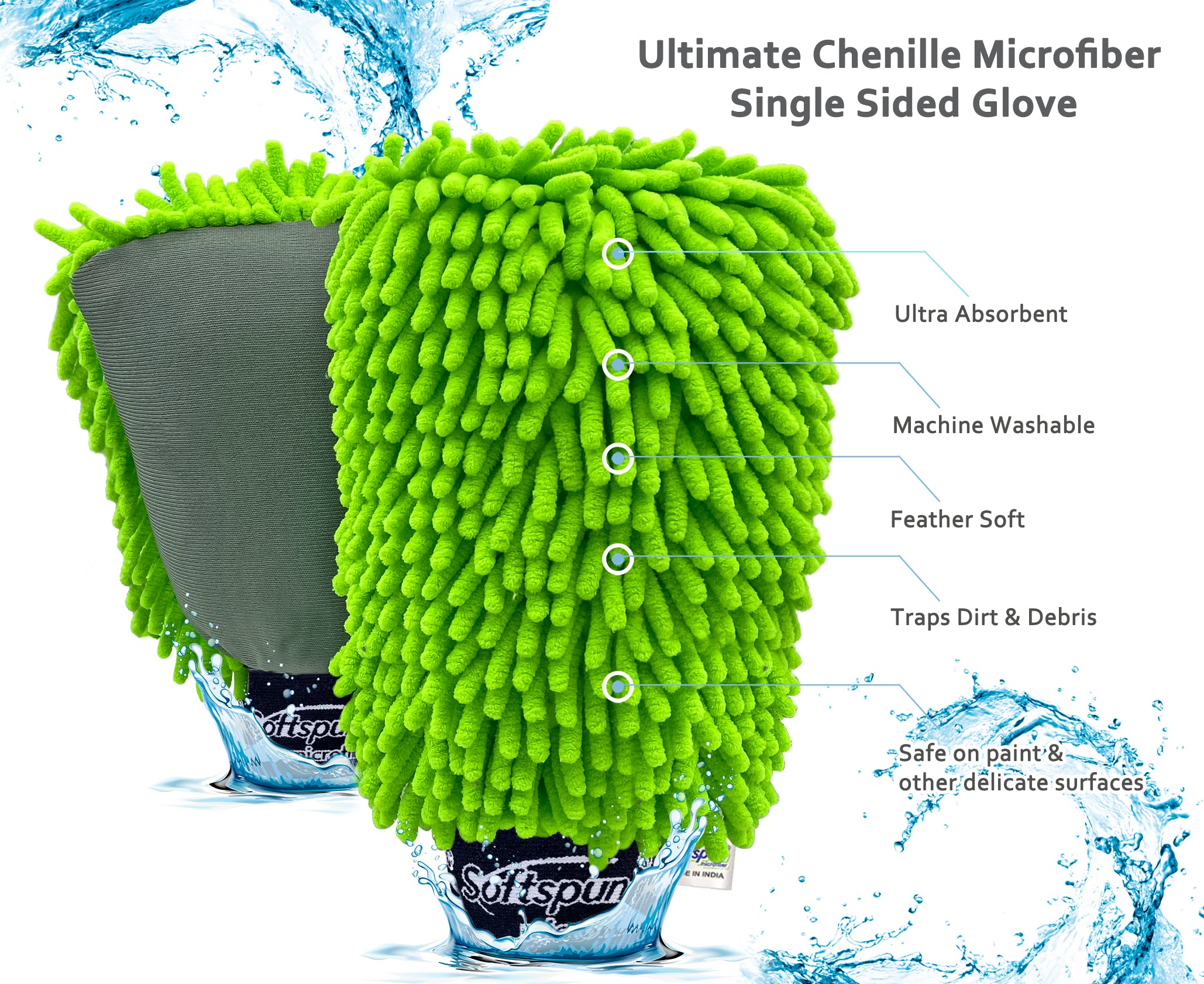 SOFTSPUN Microfiber Chenille & Glass Cloth Mitt,  2 Piece Combo 1700 GSM, Multi-Purpose Super Absorbent and Perfect Wash Clean with Lint-Scratch Free Home, Kitchen, Window, Dusting!