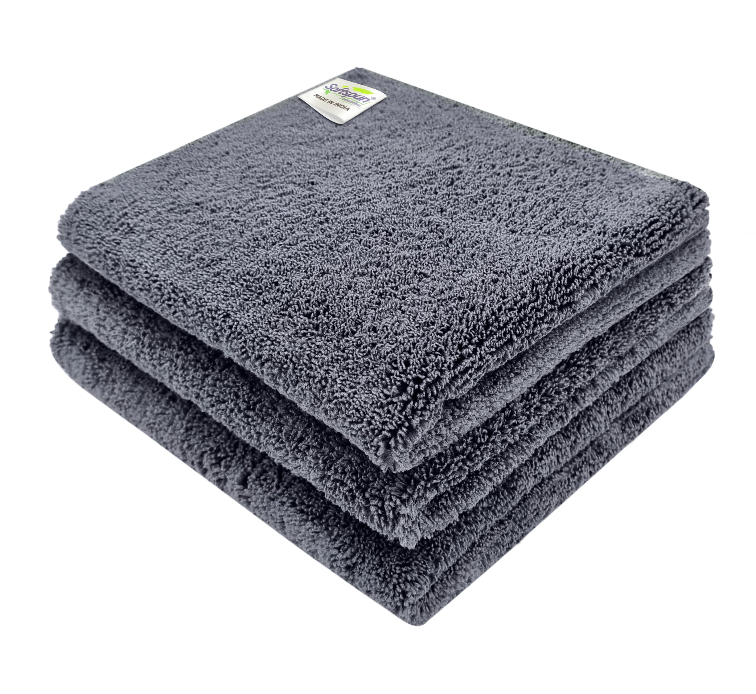 SOFTSPUN Microfiber High Loop Cleaning Cloths, 40x40 cms  pcs Towel Set 380 GSM  Highly Absorbent, Lint and Streak Free, Multi-Purpose Wash Cloth for Kitchen, Window, Silverware.
