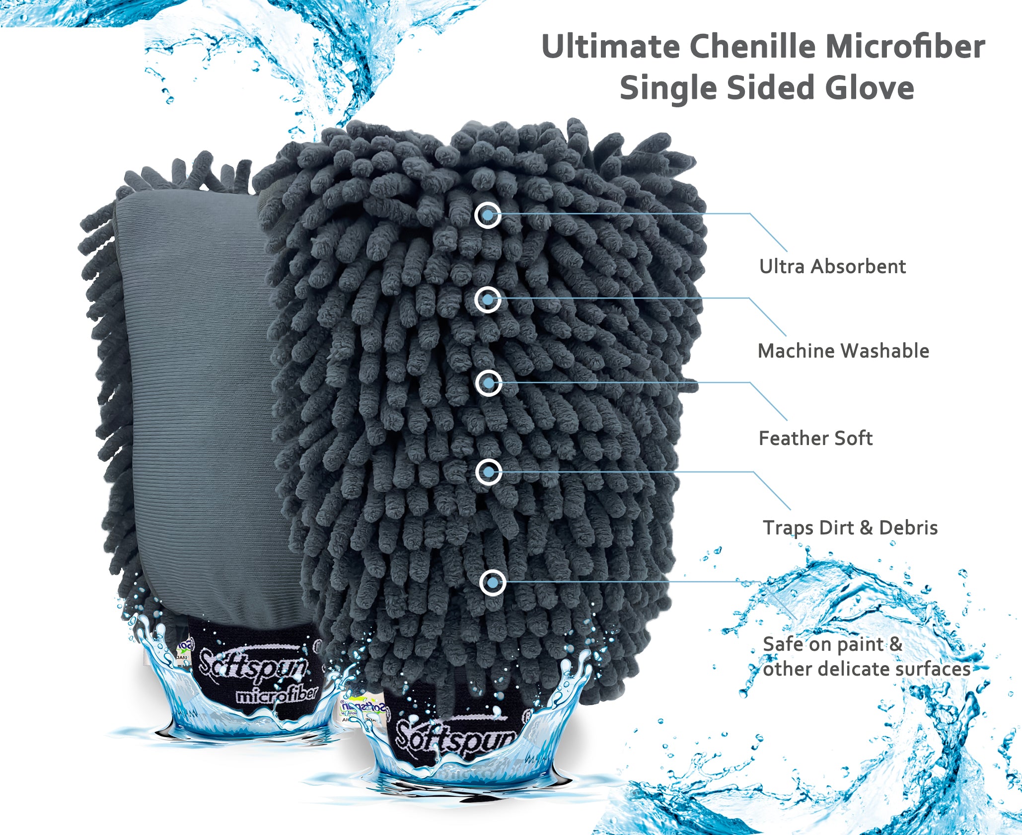 SOFTSPUN Microfiber Chenille & Glass Cloth Mitt,  2 Piece Combo 1700 GSM, Multi-Purpose Super Absorbent and Perfect Wash Clean with Lint-Scratch Free Home, Kitchen, Window, Dusting!