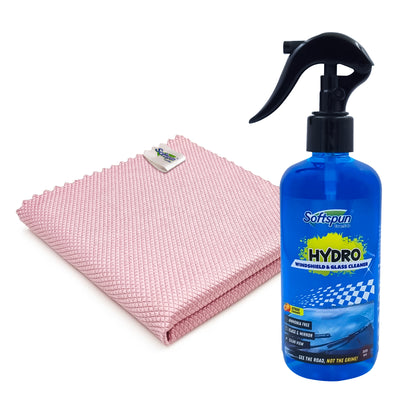 SOFTSPUN Essentials HYDRO Glass Cleaner + Premium Microfiber Glass Cloth