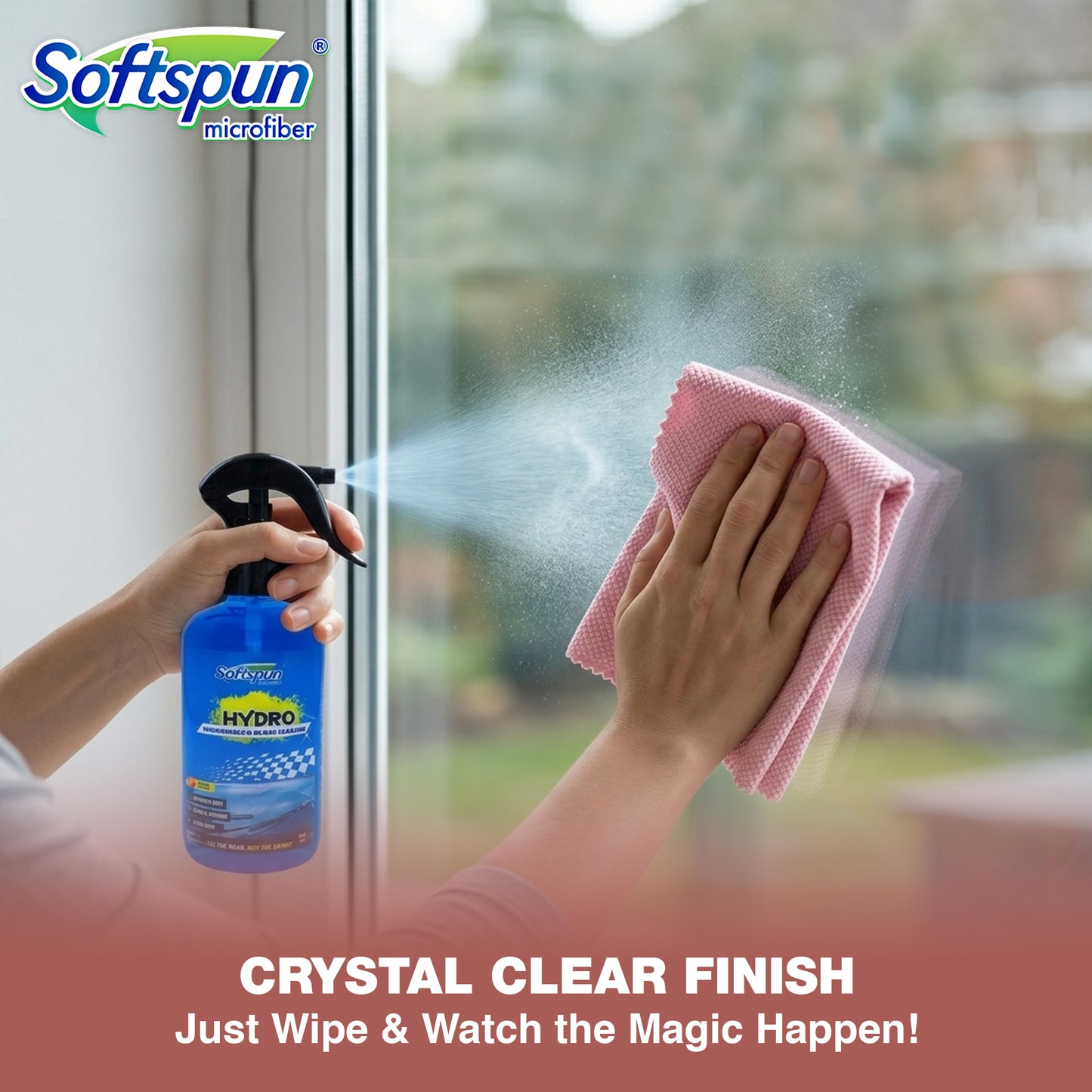 SOFTSPUN Essentials HYDRO Glass Cleaner + Premium Microfiber Glass Cloth