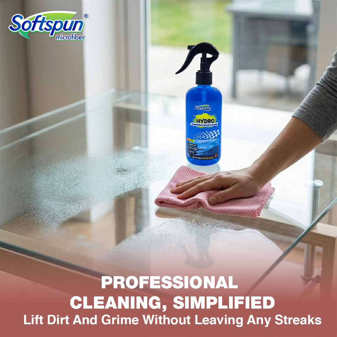 SOFTSPUN Essentials HYDRO Glass Cleaner + Premium Microfiber Glass Cloth