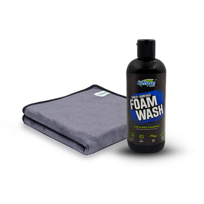 SOFTSPUN Microfiber 40X40cm 500 gsm 1Pc Grey + 300mL Car & Bike Premium Liquid Shampoo Combo | Extra Suds, Removes Tough Dirt & Grime | pH Neutral | Works with Bucket & Foam Cannon