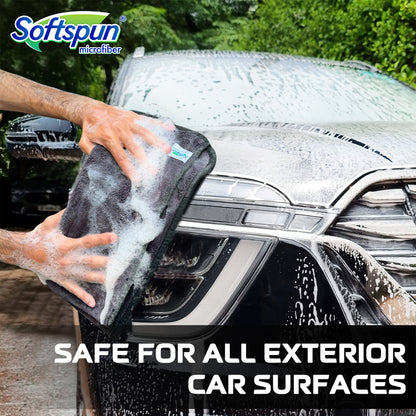 SOFTSPUN Microfiber 40X40cm 500 gsm 1Pc Grey + 300mL Car & Bike Premium Liquid Shampoo Combo | Extra Suds, Removes Tough Dirt & Grime | pH Neutral | Works with Bucket & Foam Cannon