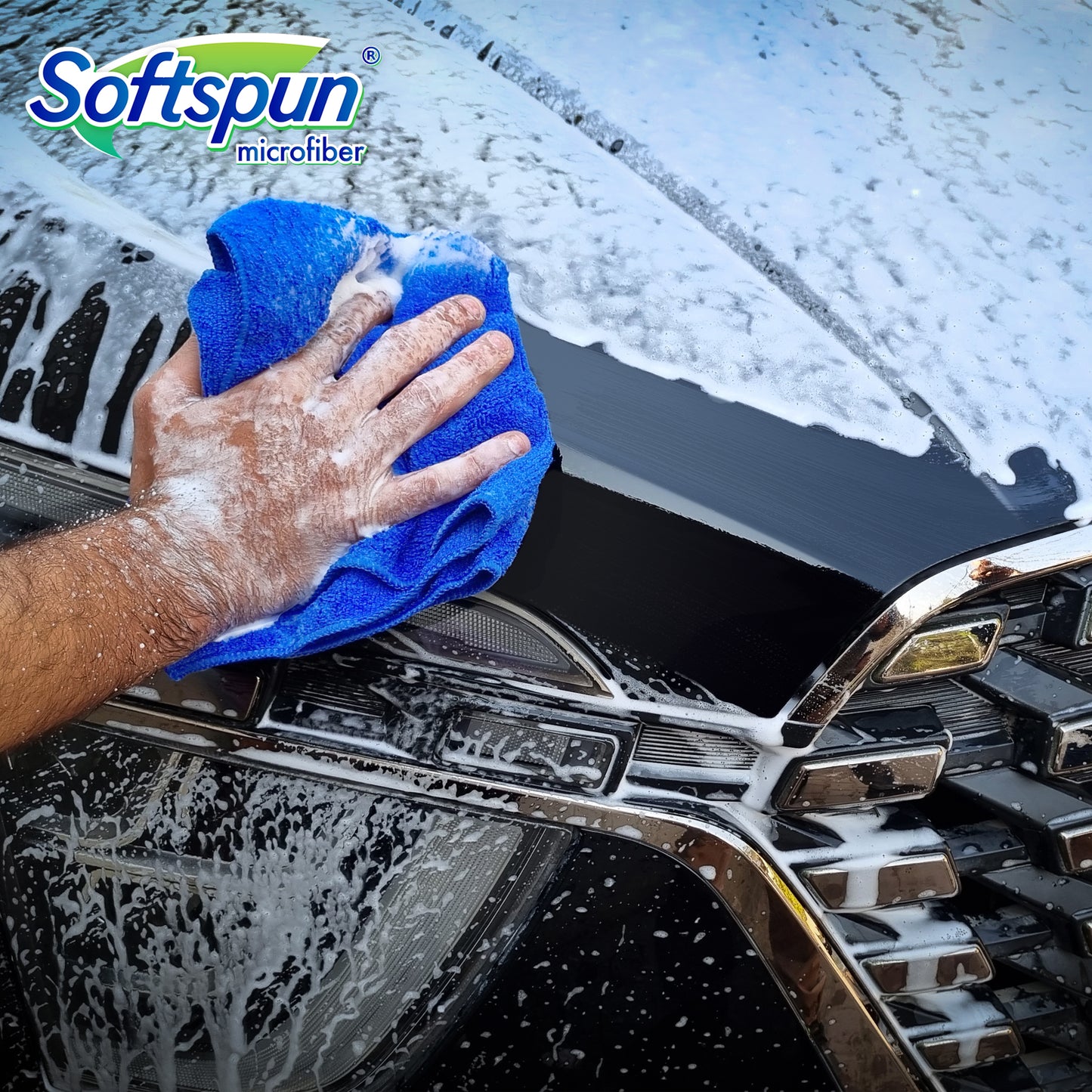 SOFTSPUN Microfiber 340gsm 4pcs Multicolor 40x40cm + 1L Car & Bike Premium Liquid Shampoo Combo | Extra Suds, Removes Tough Dirt & Grime | pH Neutral | Works with Bucket & Foam Cannon