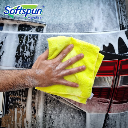 SOFTSPUN Microfiber 340gsm 4pcs Multicolor 40x40cm + 1L Car & Bike Premium Liquid Shampoo Combo | Extra Suds, Removes Tough Dirt & Grime | pH Neutral | Works with Bucket & Foam Cannon