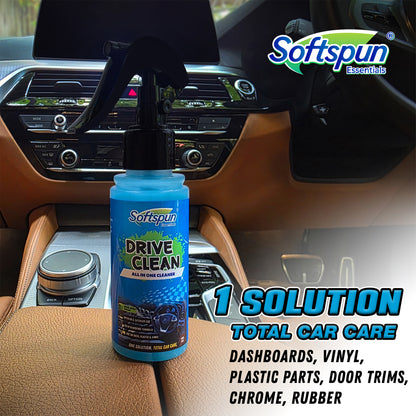 SOFTSPUN Essentials Car Clean & Wash Starter Kit - Made for Cars and Motorcycles 5 Piece Kit, Includes 200ml Shampoo, 100ml Windshield Washer,100ml Tyre Polish, 100ml Multi-Purpose Cleaner, 1 Foam