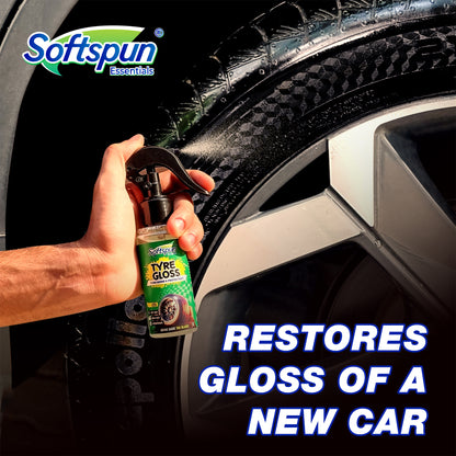 SOFTSPUN Essentials Car Clean & Wash Starter Kit - Made for Cars and Motorcycles 5 Piece Kit, Includes 200ml Shampoo, 100ml Windshield Washer,100ml Tyre Polish, 100ml Multi-Purpose Cleaner, 1 Foam