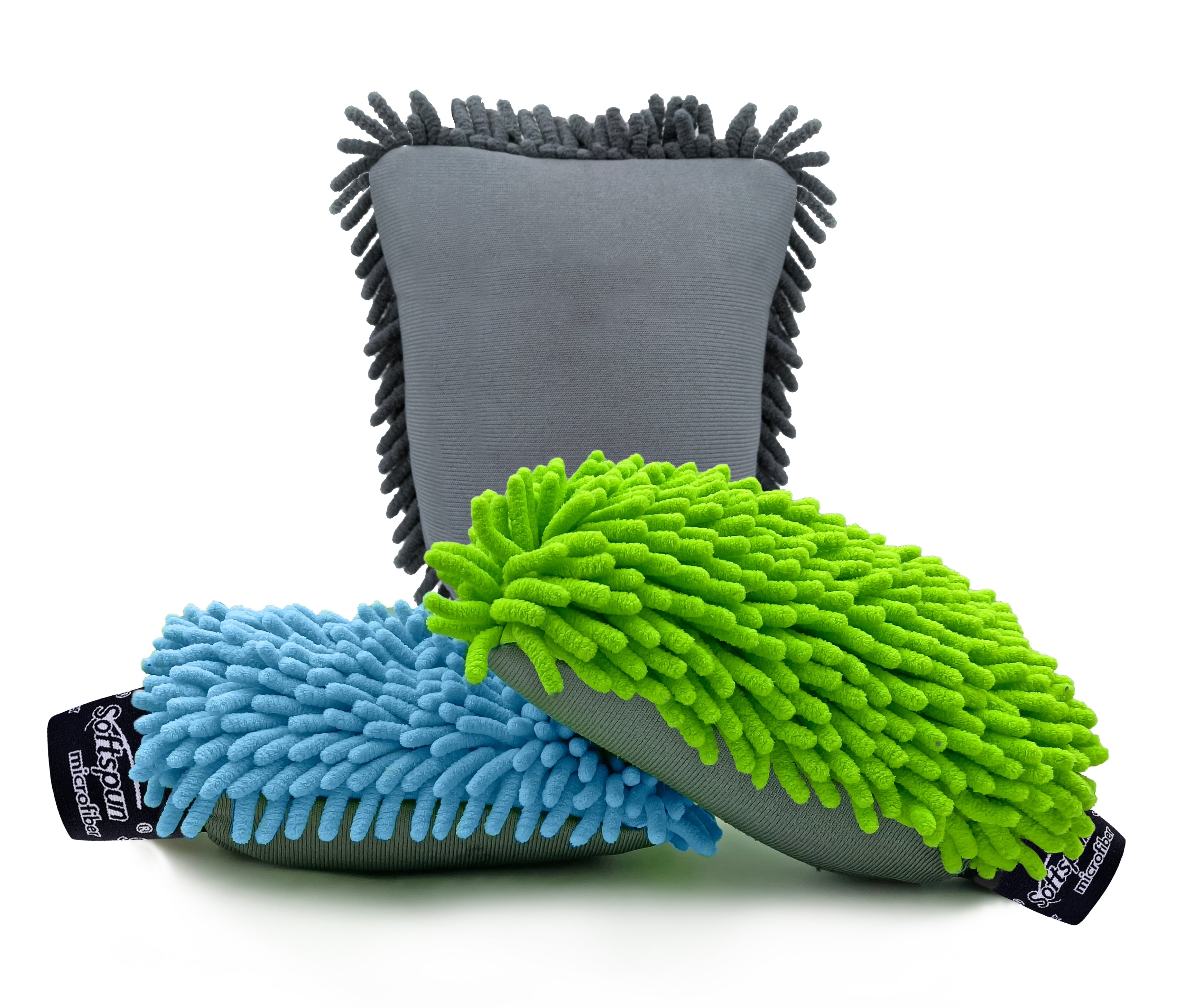 SOFTSPUN Microfiber Chenille & Glass Cloth Mitt, 3 Piece Combo 1700 GSM , Multi-Purpose Super Absorbent and Perfect Wash Clean with Lint-Scratch Free Home, Kitchen, Window, Dusting!