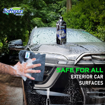 SOFTSPUN Essentials 1 ltr Car shampoo combo 40x40cm 340gsm 4pcs Grey! Car & Bike Premium Liquid Shampoo Combo | Extra Suds, Removes Tough Dirt & Grime | pH Neutral | Works with Bucket &Foam Cannon.