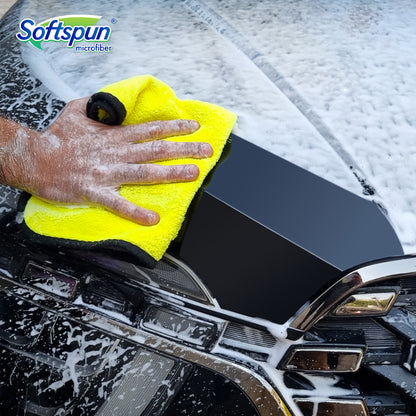 SOFTSPUN Microfiber & Car Shampoo Combo | 800gsm 30x40cm 1Pc Yellow/Grey+ 300mL Car & Bike Premium Liquid Shampoo | Thick Foam Removes Tough Dirt & Grime | pH Neutral | Works with Bucket & Foam Cannon