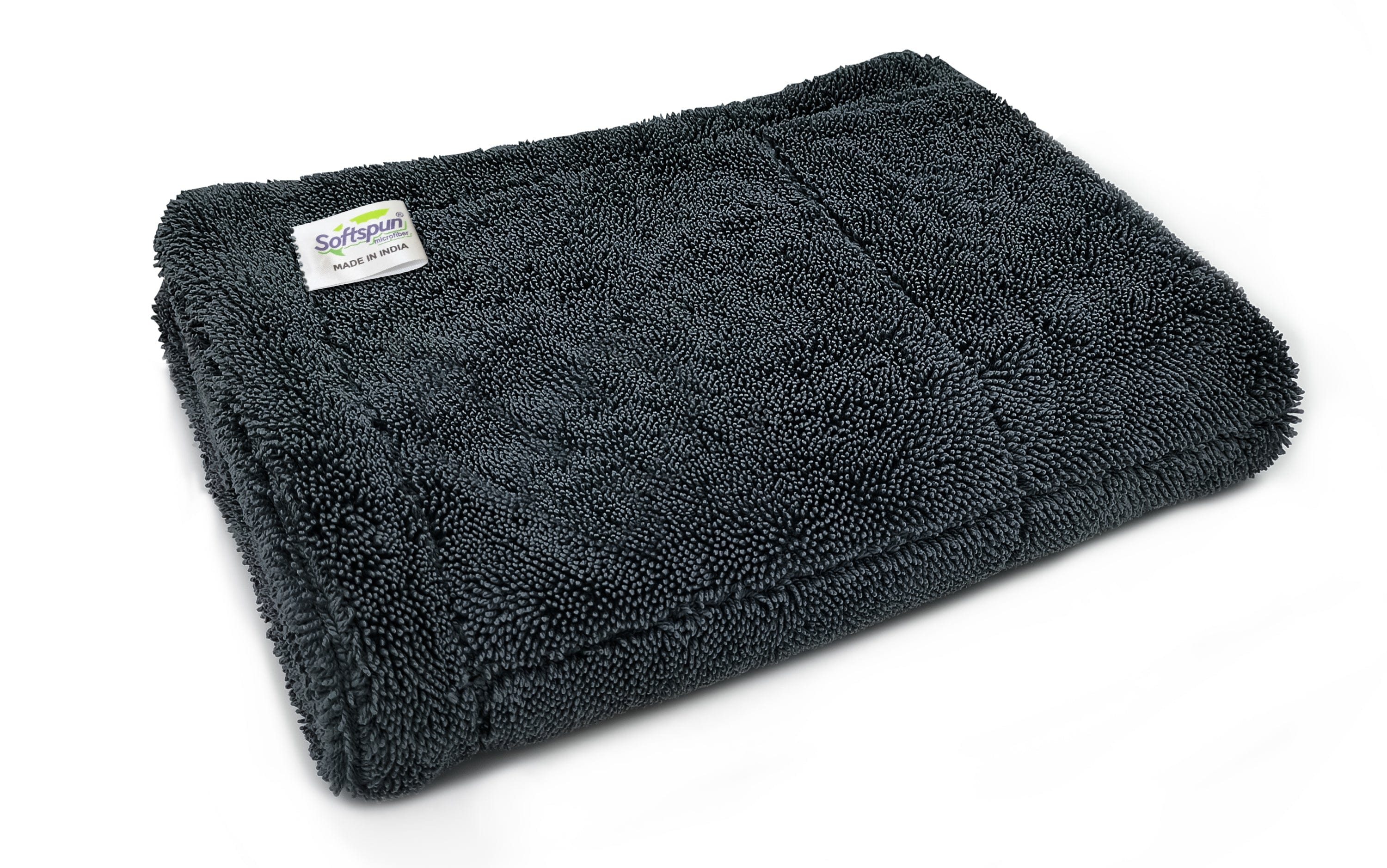 SOFTSPUN Microfiber Cloth for Car - 1600 GSM, Twisted Loop Super Absorbent Towel - Edgeless Design with Plush Pile and Lint Free Cloth for Drying and Detailing.