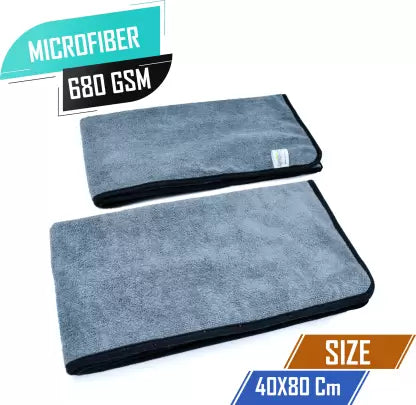SOFTSPUN 680 GSM, Microfiber Super Absorbent Cloth 40x60 Cms 2 Piece Grey+Green Towel Set, Extra Thick Microfiber Cleaning Cloths Perfect for Bike, Auto, Cars Both Interior and Exterior.