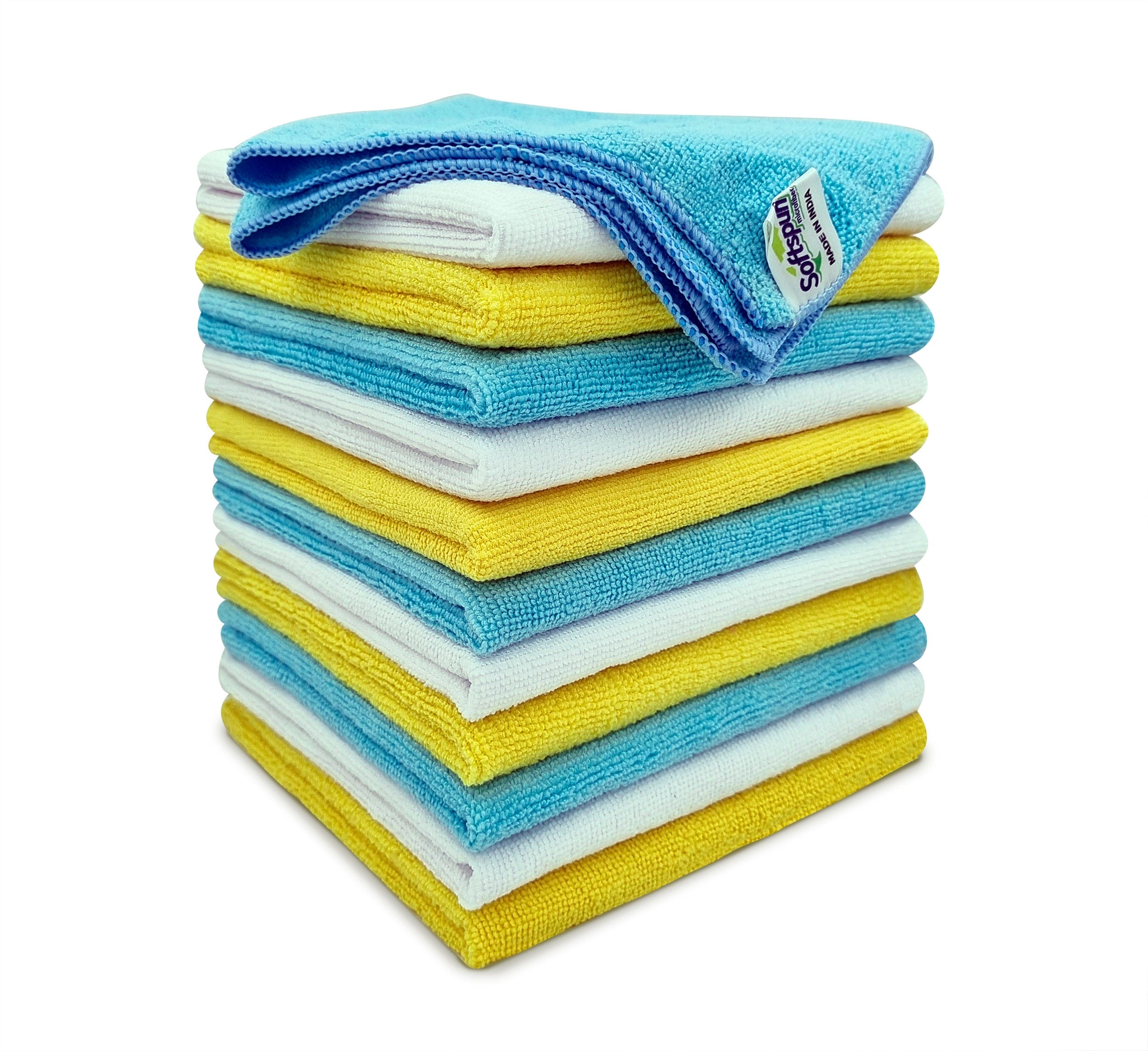 SOFTSPUN Microfiber Cleaning Cloths,220GSM Multi-Color. Highly Absorbent, Lint and Streak Free, Multi - Purpose Wash Cloth for Kitchen, Car, Window, Stainless Steel, Silverware.
