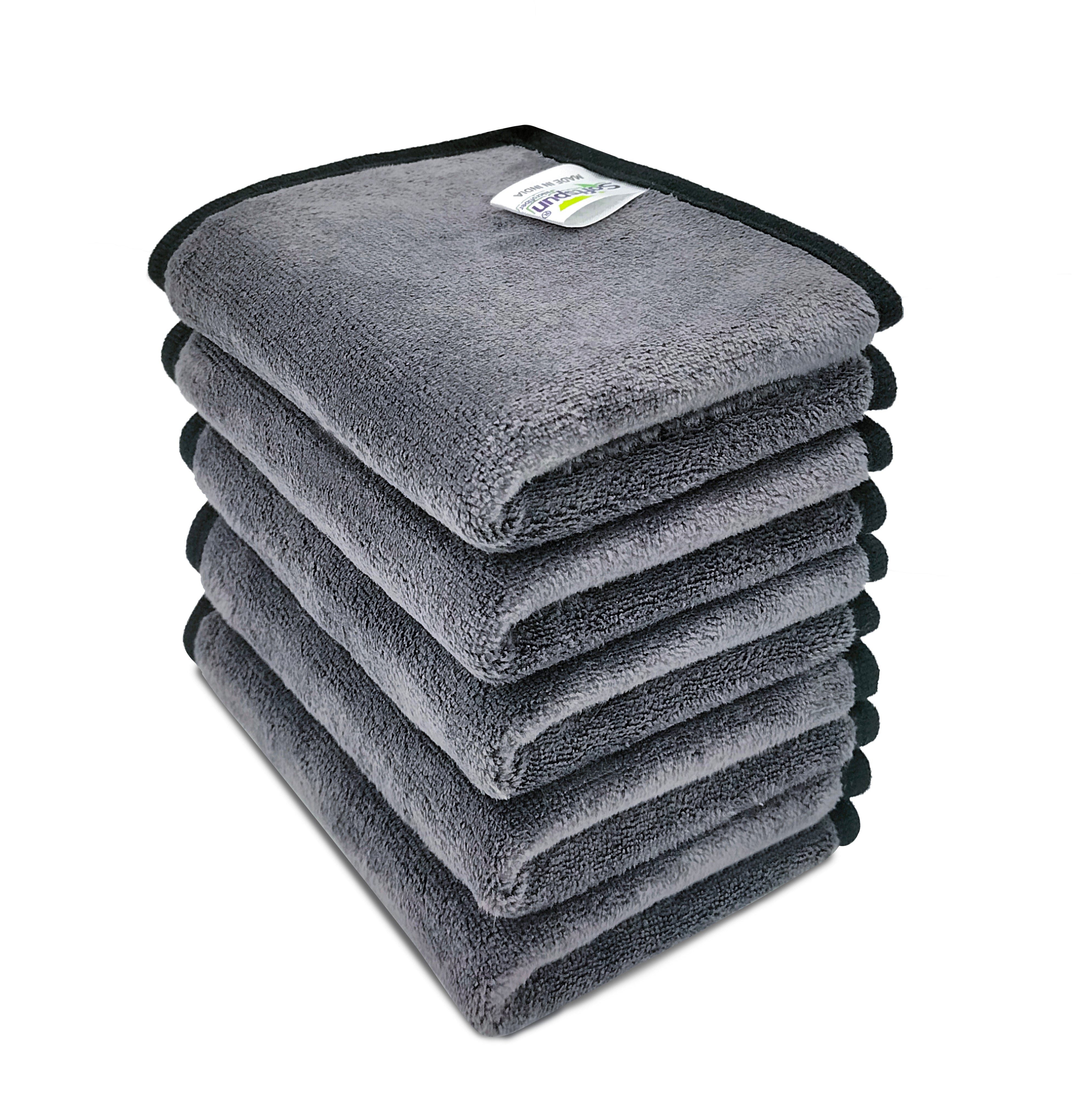 SOFTSPUN Microfiber Super Absorbent Cloth, 500 GSM, Grey! Silk Banded Edge Towel Set, Extra Thick Microfiber Cleaning Cloths Perfect for Bike, Auto, Cars Both Interior and Exterior.